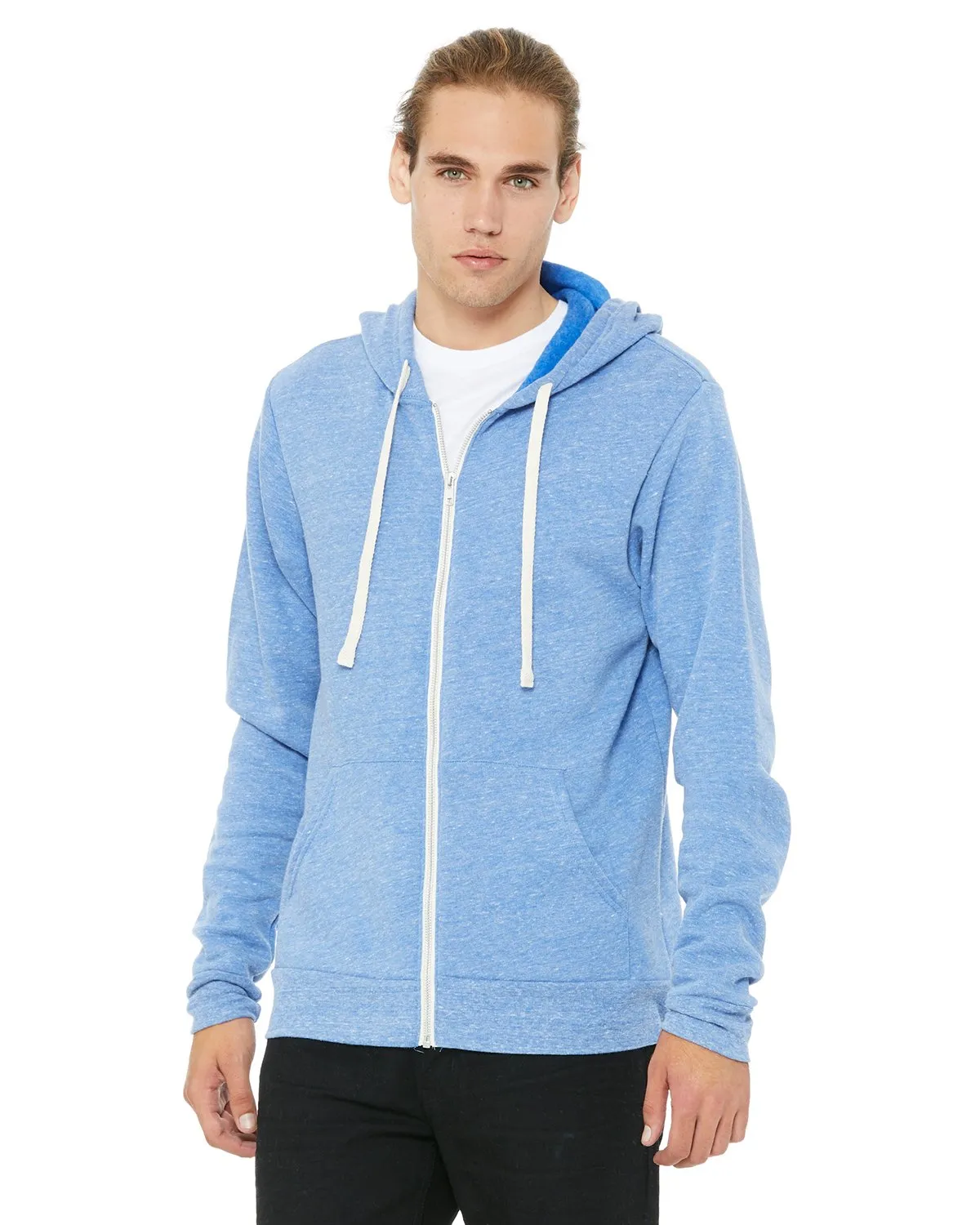 Bella + Canvas Unisex Triblend Sponge Fleece Full-Zip Hoodie 3909 Blue Triblend