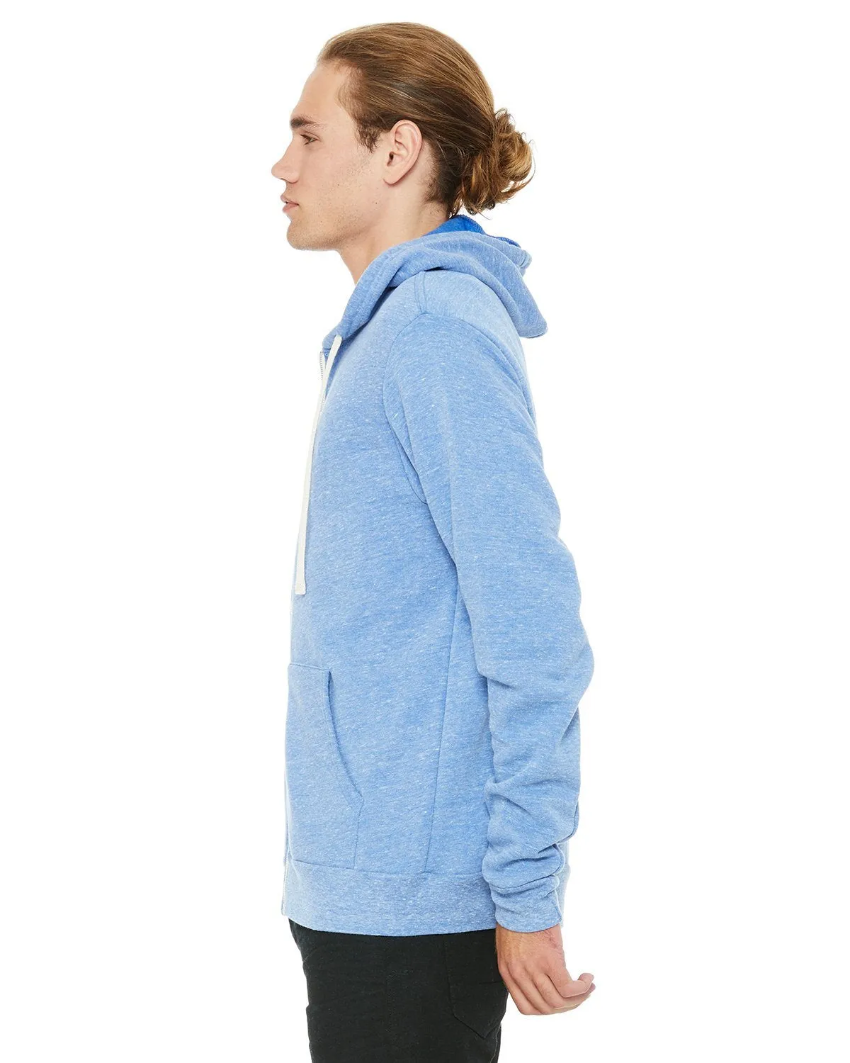 Bella + Canvas Unisex Triblend Sponge Fleece Full-Zip Hoodie 3909 Blue Triblend