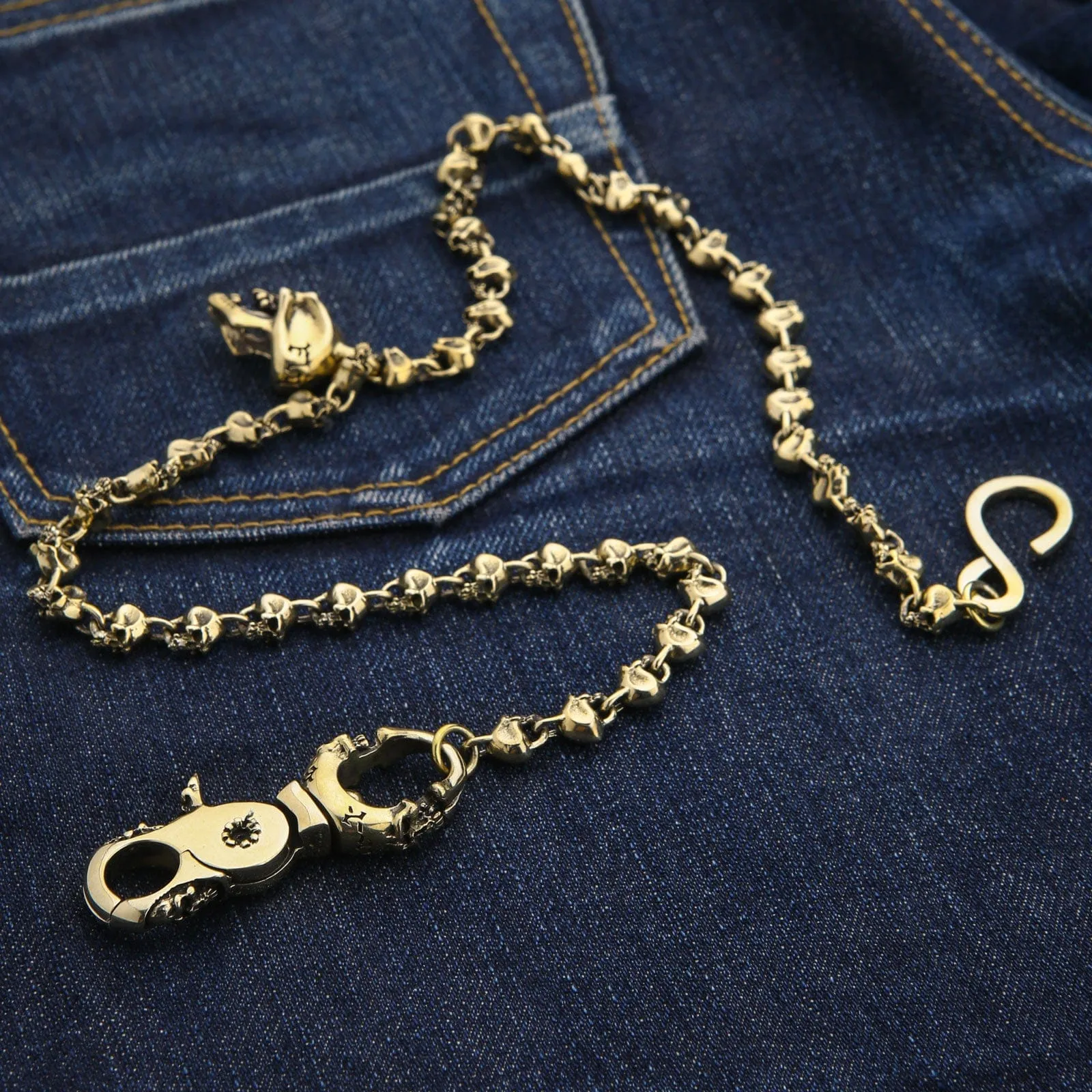 Biker Skull Brass Wallet Chain