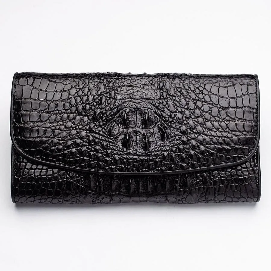 Black Genuine Crocodile Hornback Skin Womens Wallet