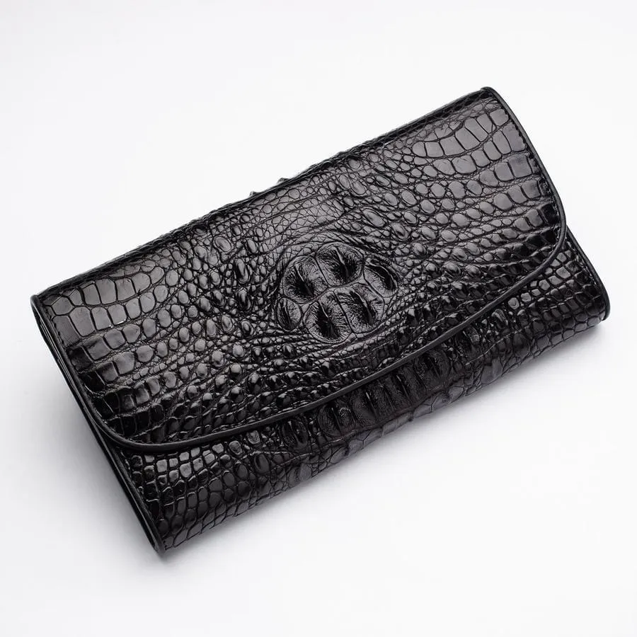 Black Genuine Crocodile Hornback Skin Womens Wallet