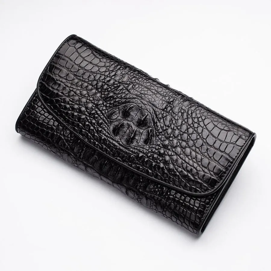 Black Genuine Crocodile Hornback Skin Womens Wallet