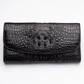 Black Genuine Crocodile Hornback Skin Womens Wallet