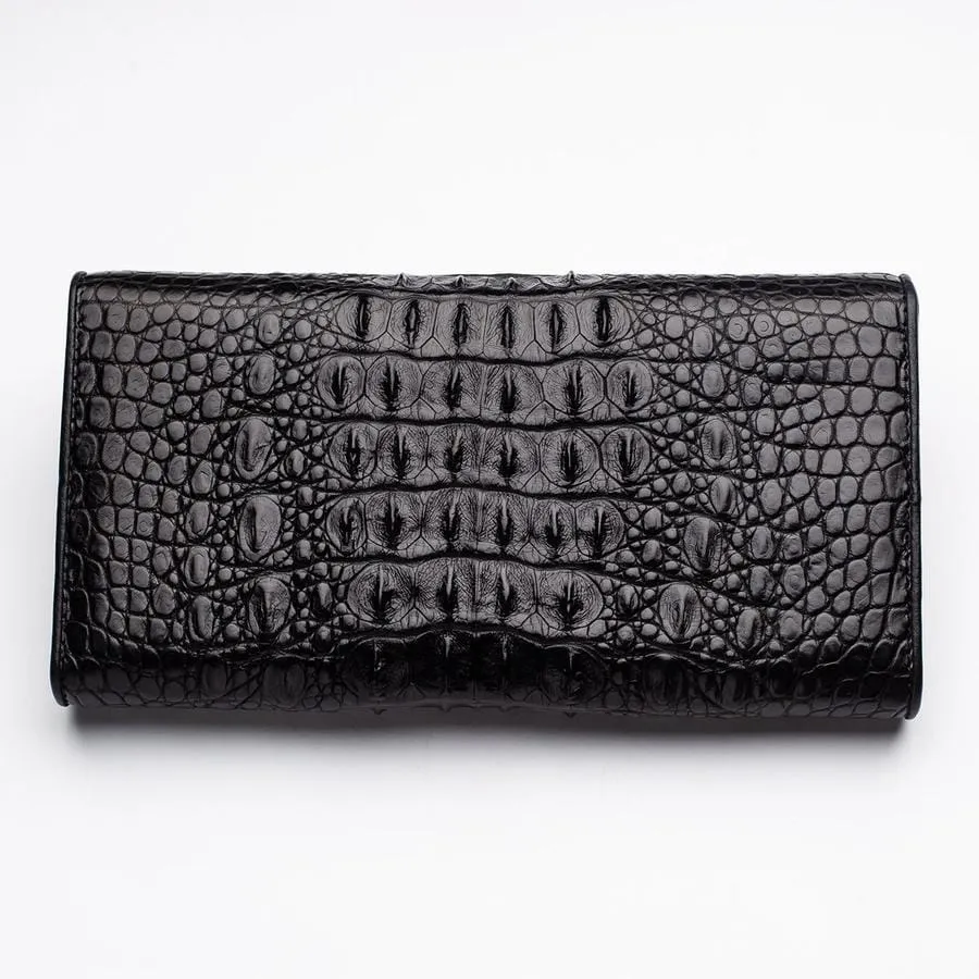 Black Genuine Crocodile Hornback Skin Womens Wallet