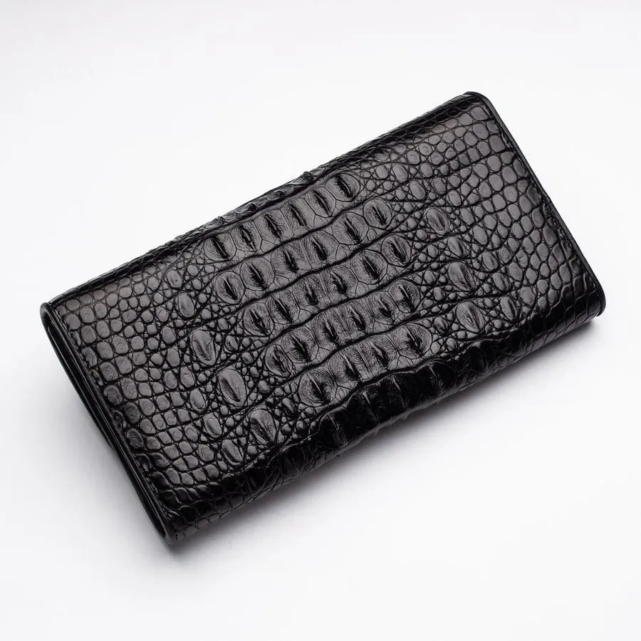 Black Genuine Crocodile Hornback Skin Womens Wallet