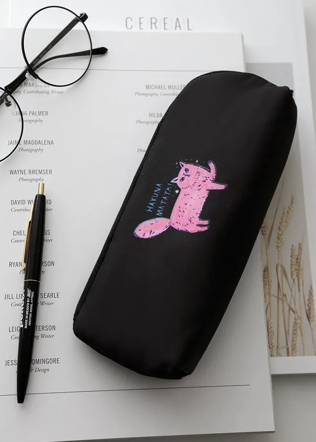 Black Pink Cats Graphic Pencil Cases Stationery Zipper School 19cm Office Cosmetics Pouches Artists Designer Prints Gifts Bags P