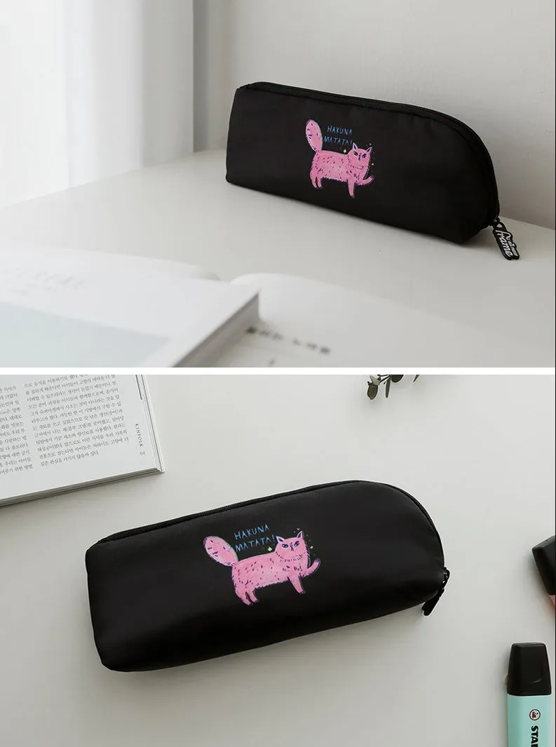 Black Pink Cats Graphic Pencil Cases Stationery Zipper School 19cm Office Cosmetics Pouches Artists Designer Prints Gifts Bags P