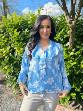 Blue Floral Frill Collar Blouse Rylee