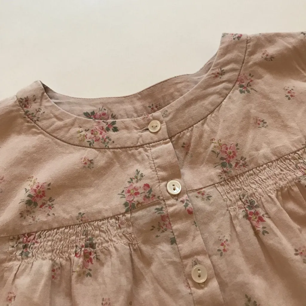 Bonpoint Dusty Pink Floral Blouse With Smocked Neckline