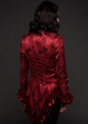 Burgundy Red Tail Jacket Gothic Steampunk Coat