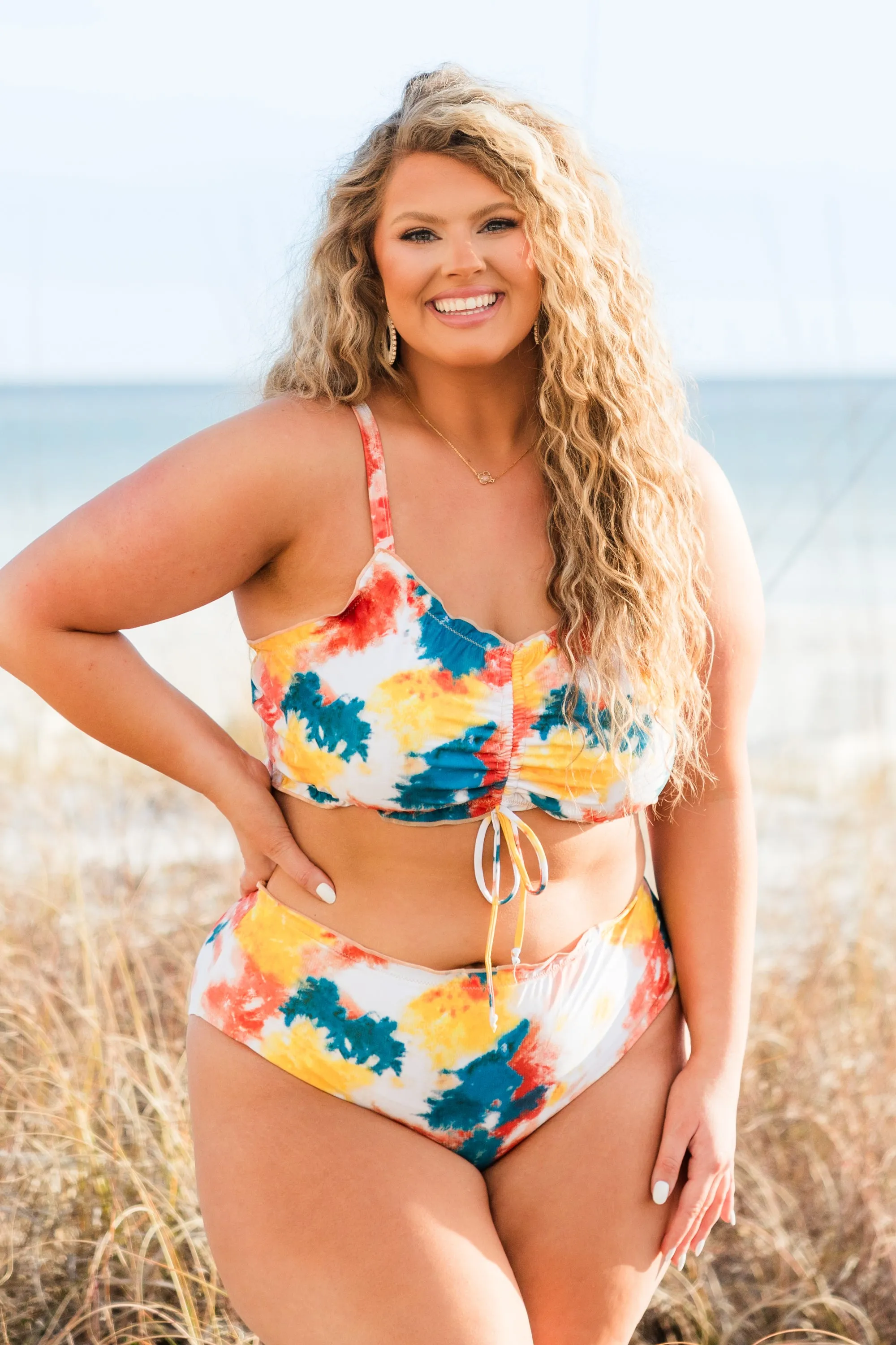 Coast Is Calling Swim Top, Tie-Dye Orange