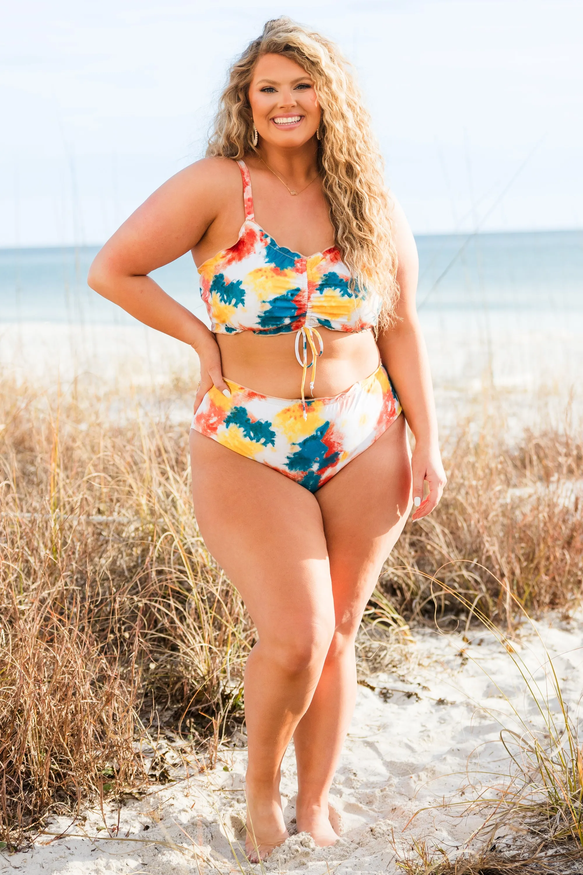 Coast Is Calling Swim Top, Tie-Dye Orange