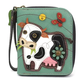 Cow Zip-Around Wallet in Teal