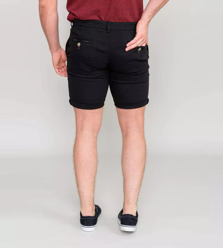 D555 Mens Black Stretch Chino Shorts (BASILDON 1)