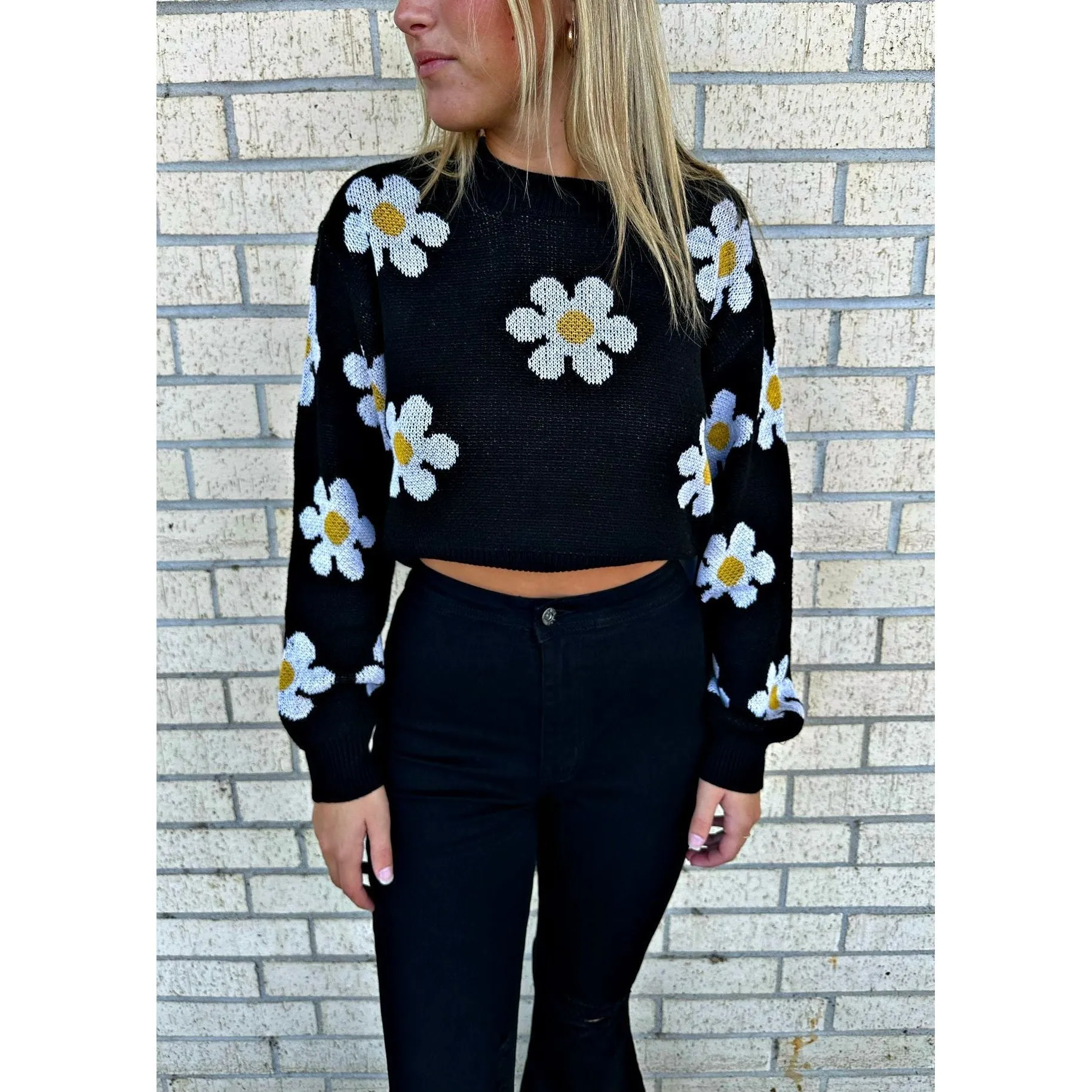 Daisy Black Crop Sweater