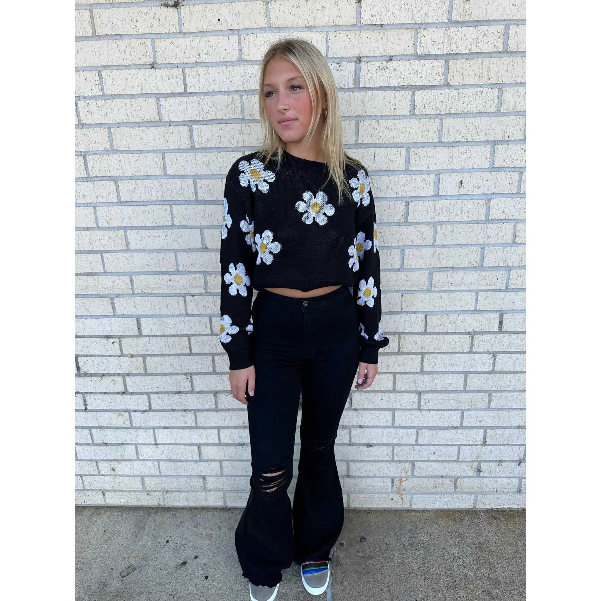 Daisy Black Crop Sweater