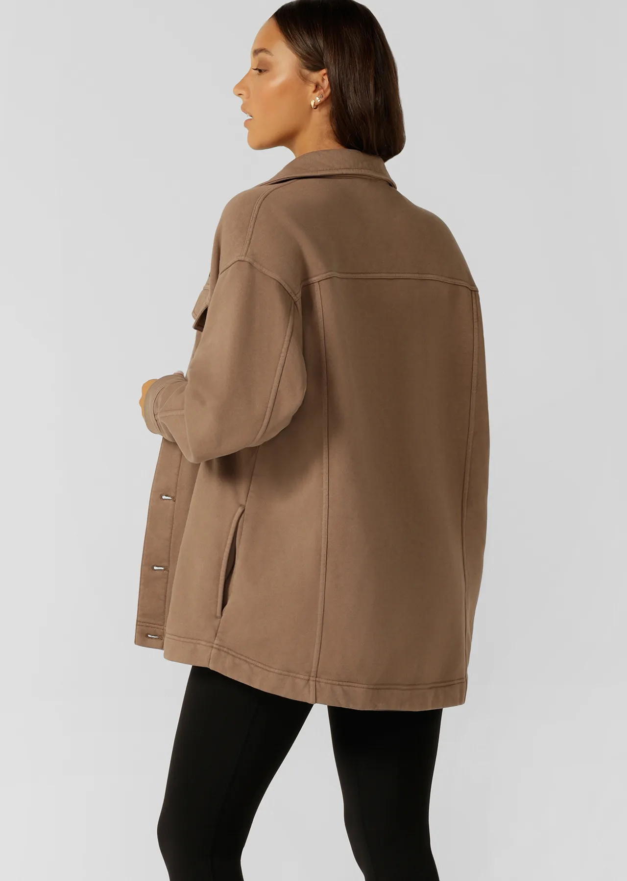 Daybreak Washed Fleece Shacket | Brown | Jackets, Hoodies and Sweats | Lorna Jane New Zealand