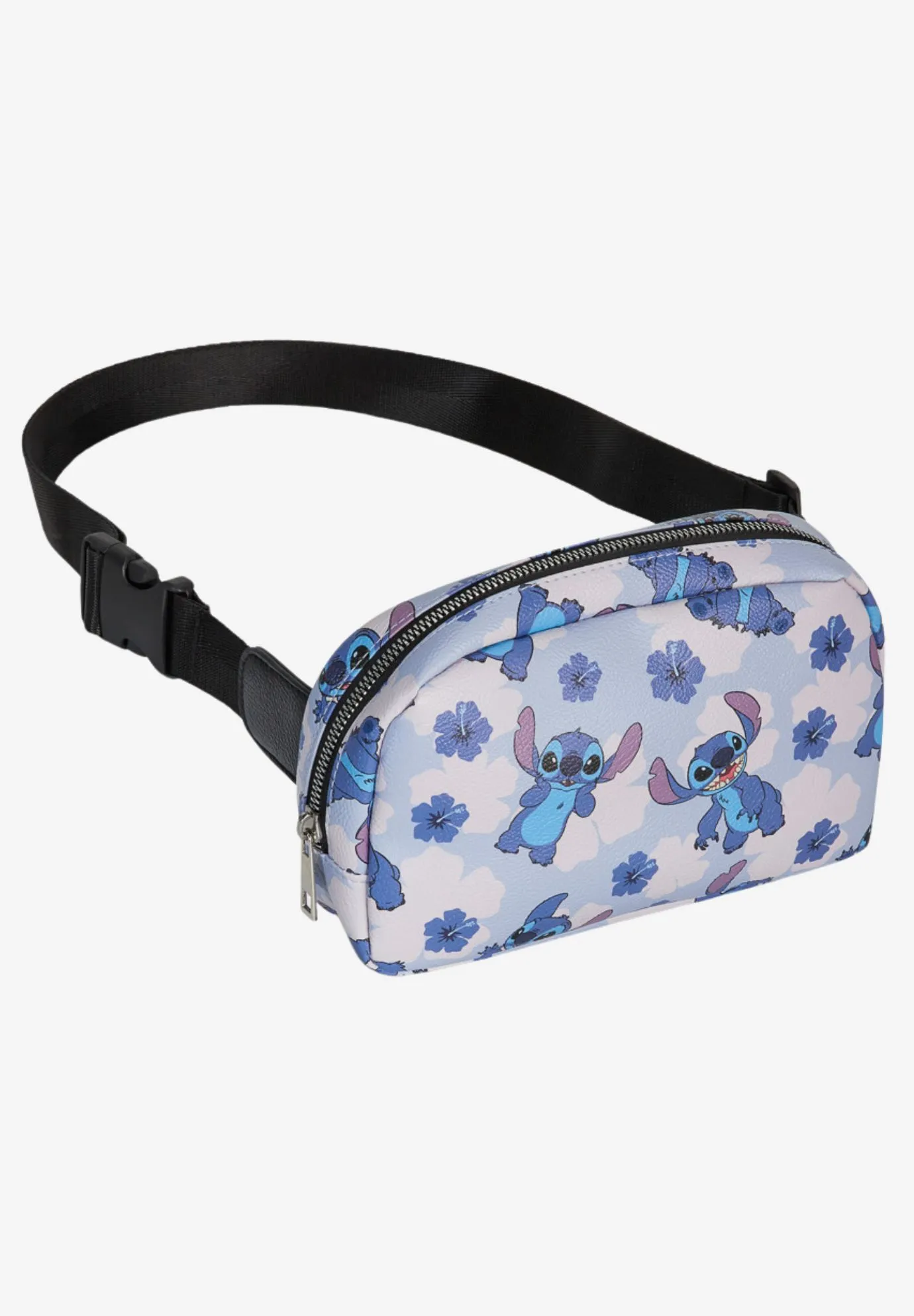 Disney Stitch Belt Bag Belt Bag Crossbody Zippered Floral All-Over Print Blue Faux Leather