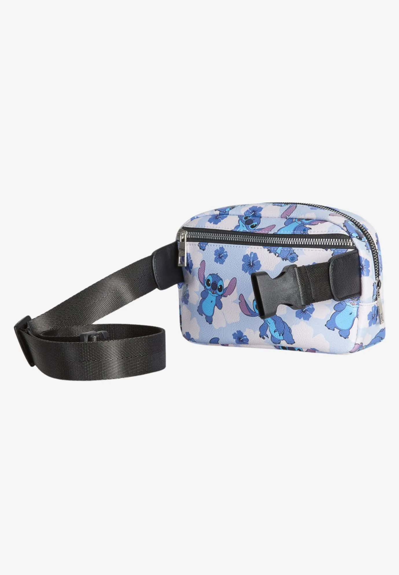 Disney Stitch Belt Bag Belt Bag Crossbody Zippered Floral All-Over Print Blue Faux Leather