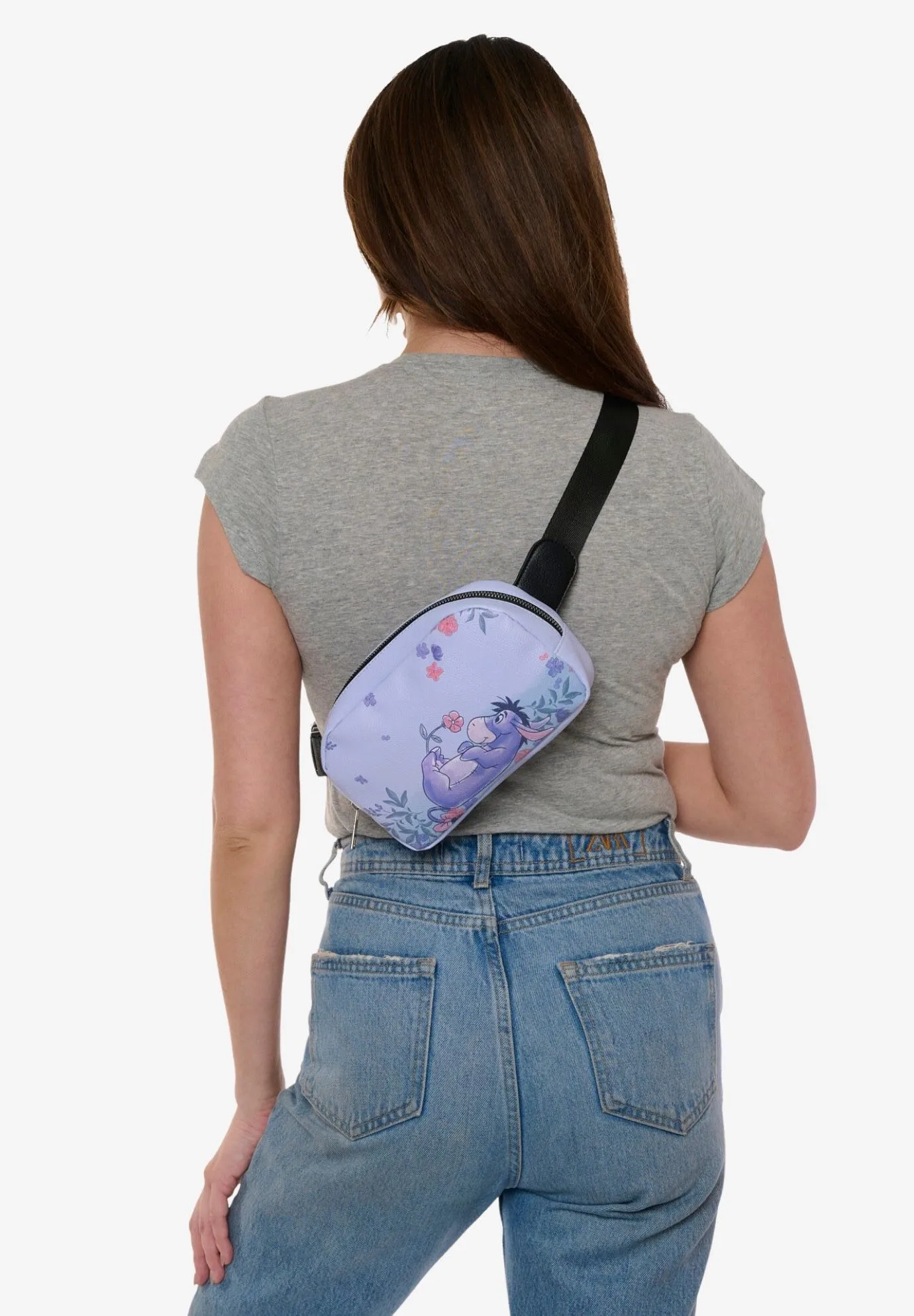 Disney Winnie The Pooh Eeyore Belt Bag Crossbody Zippered Floral Faux Leather