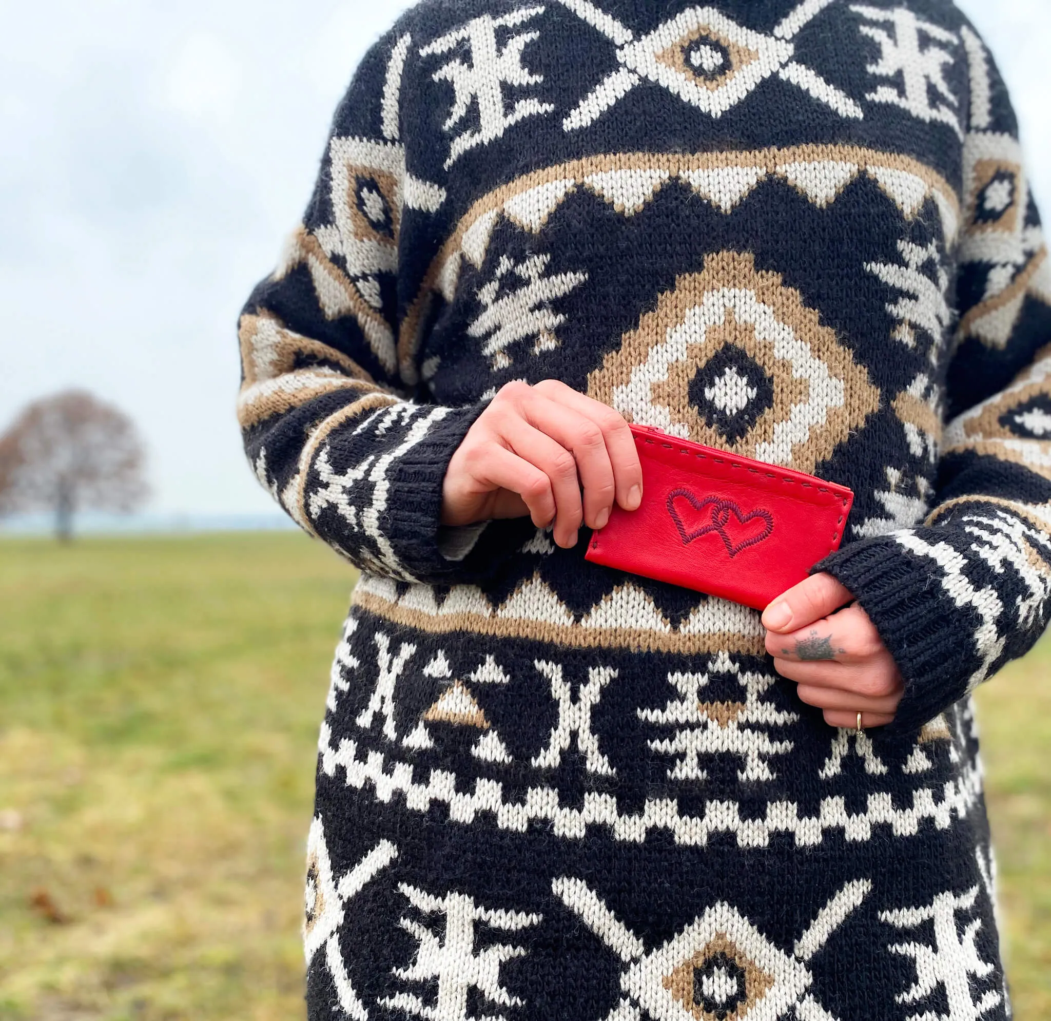 Embroidered Leather Coin Wallet *Love Edition* in Red