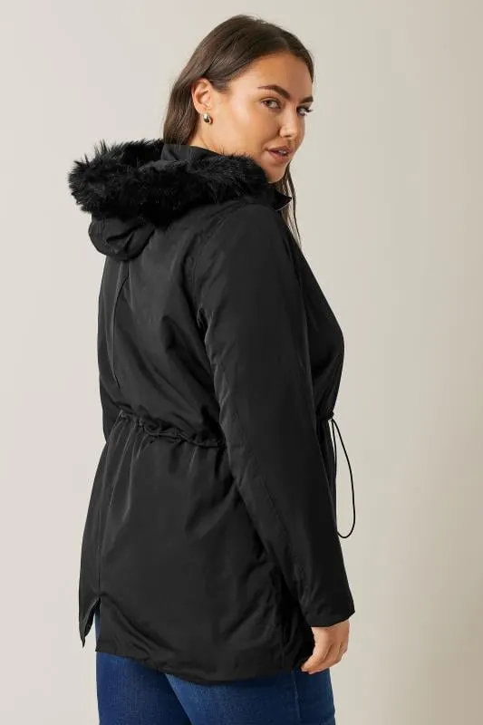 Evans Black Faux Fur Collared Lightweight Coat