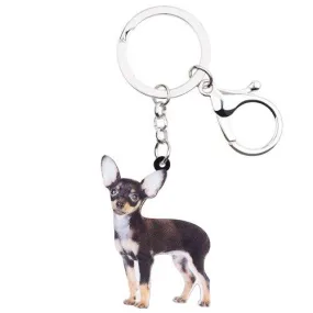 Fashion Chihuahua Dog Acrylic Standing Keychains Women Handbag Keyring