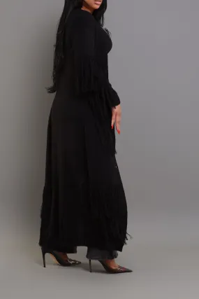 Get Well Longline Fringe Cardigan - Black