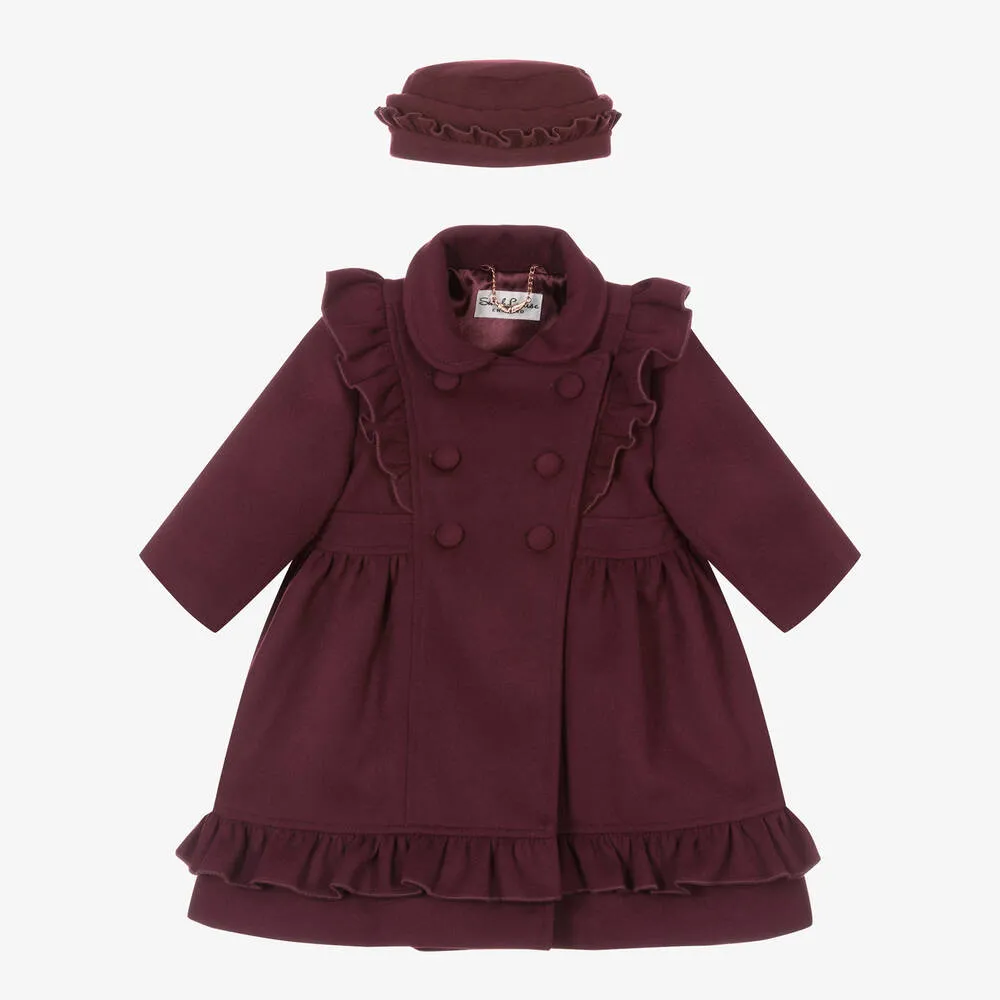 Girls Burgundy Red Coat & Hat Set