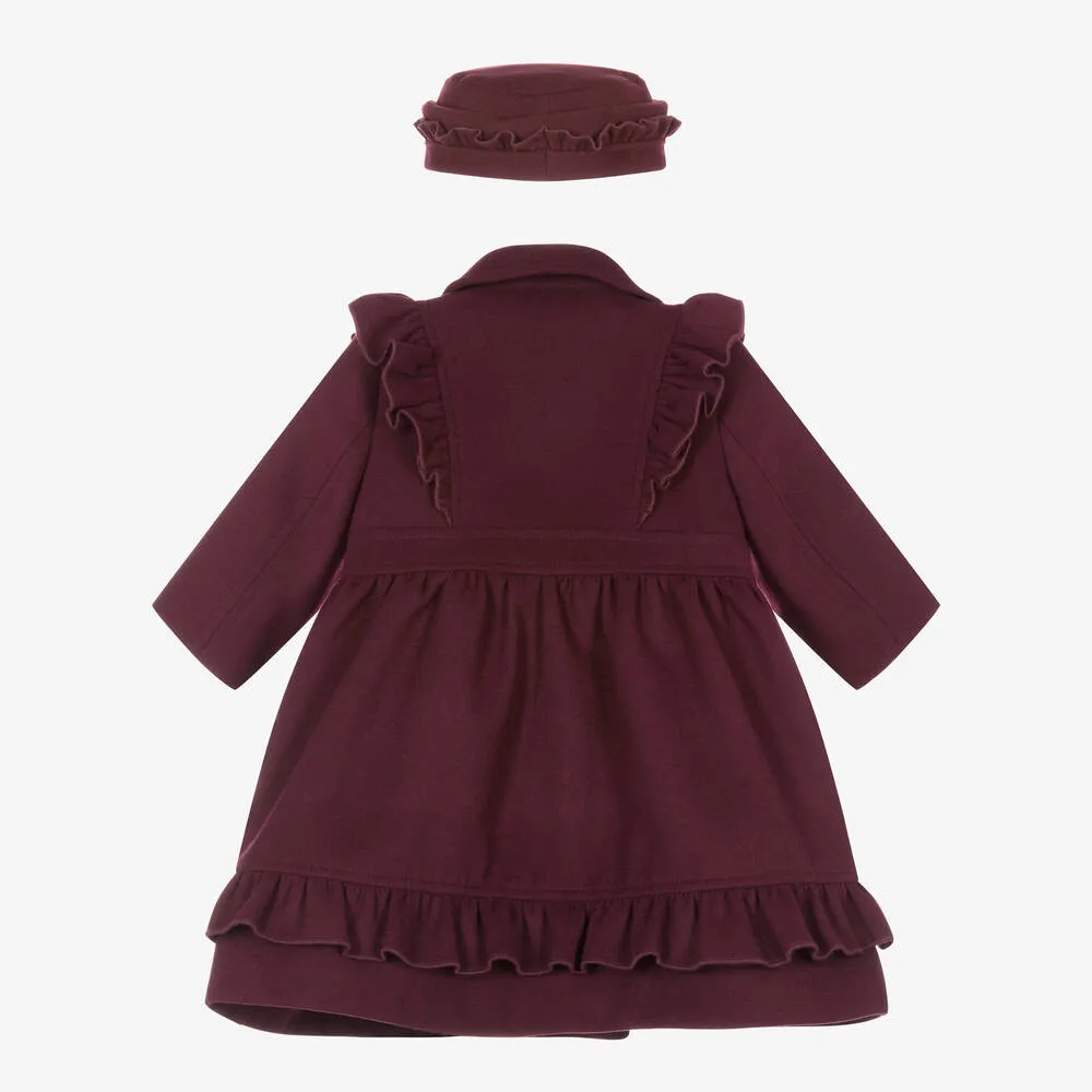 Girls Burgundy Red Coat & Hat Set