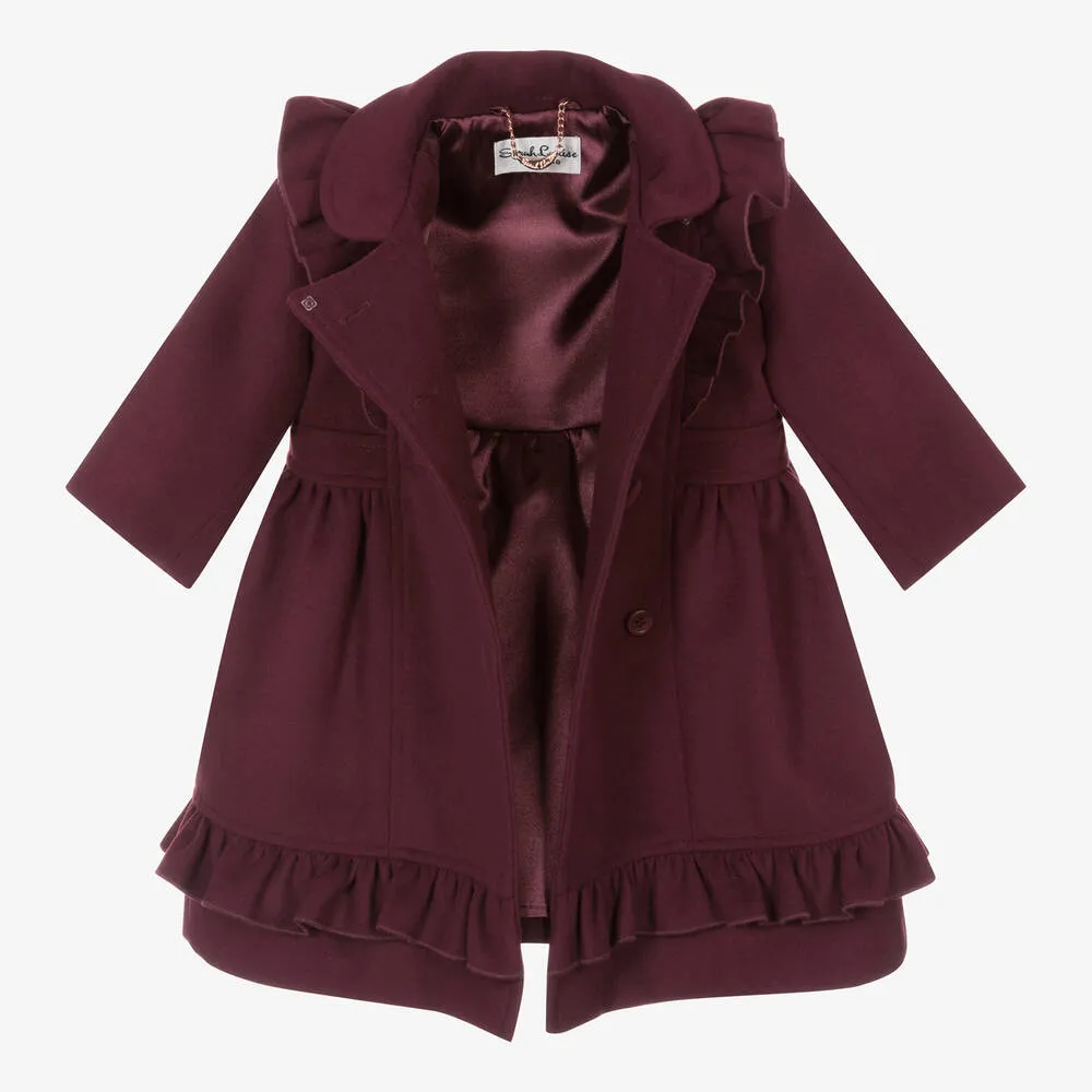 Girls Burgundy Red Coat & Hat Set