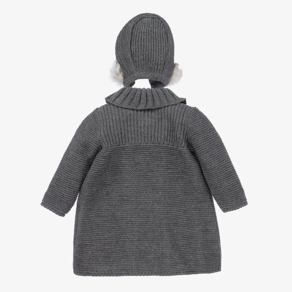 Girls Grey Knit Coat & Hat 