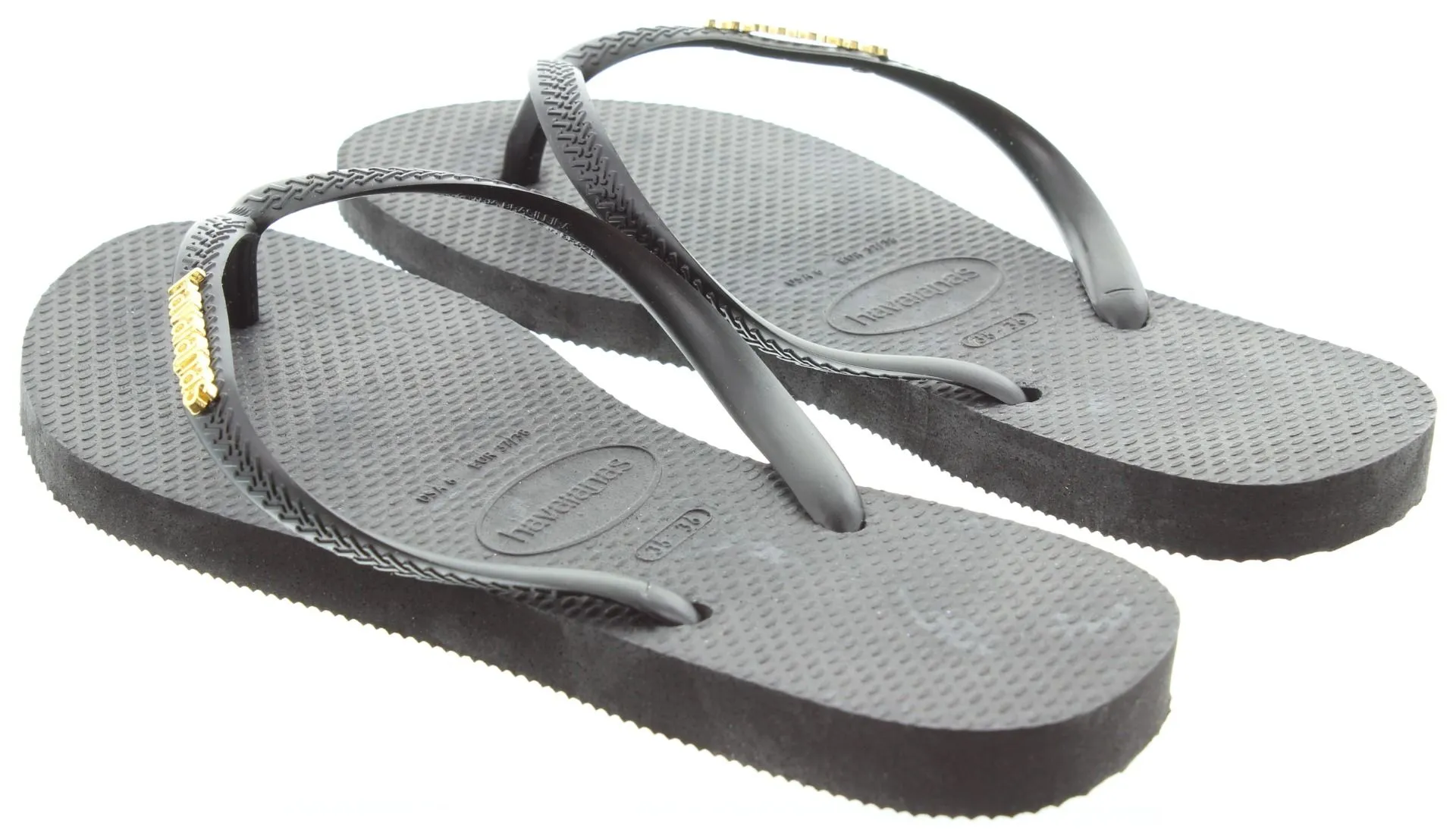 HAVAIANAS Ladies Slim Logo Metallic Flipflop Sandals In Black