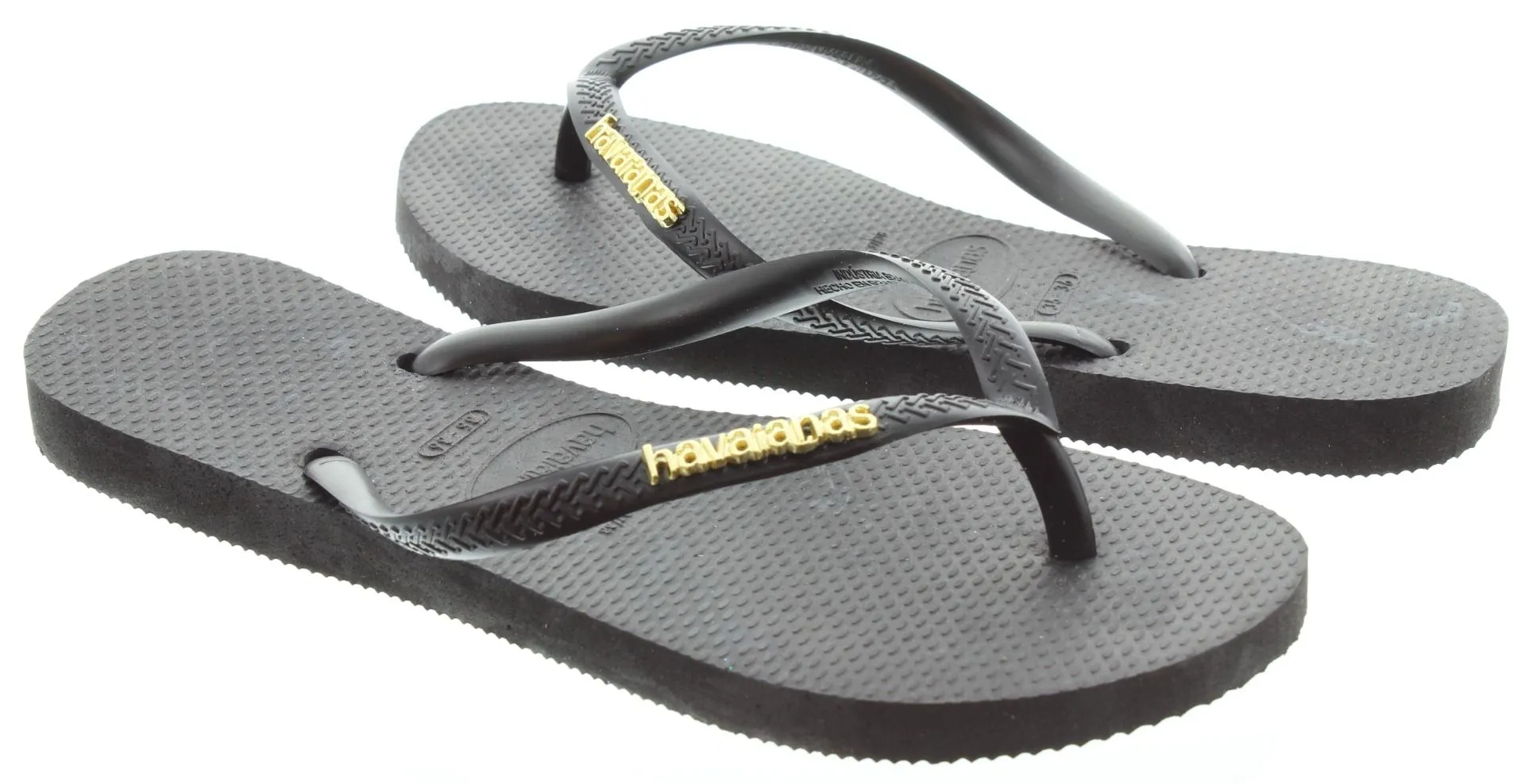 HAVAIANAS Ladies Slim Logo Metallic Flipflop Sandals In Black