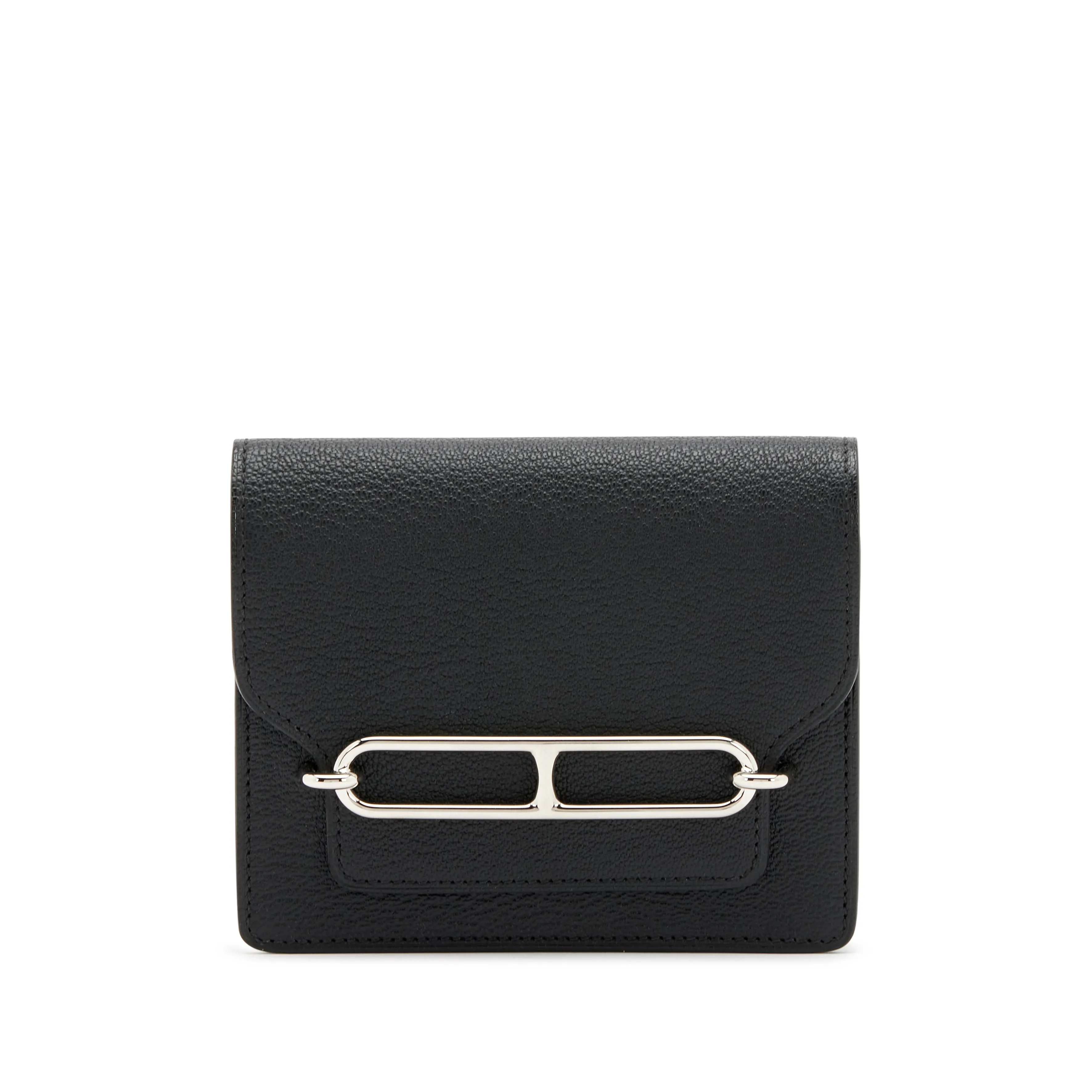 Hermès Black Chèvre Mysore Roulis Slim Wallet Palladium Hardware, 2023