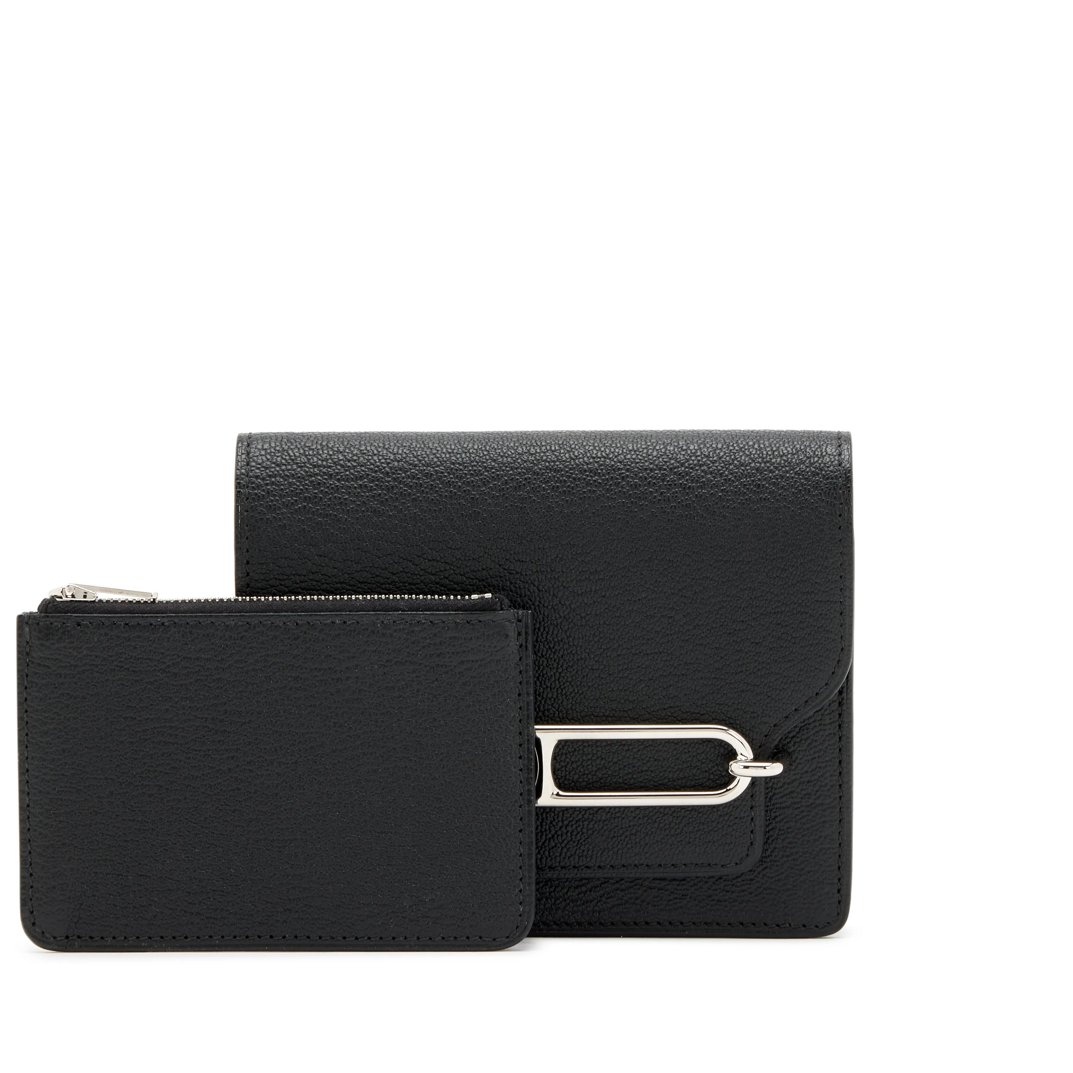 Hermès Black Chèvre Mysore Roulis Slim Wallet Palladium Hardware, 2023