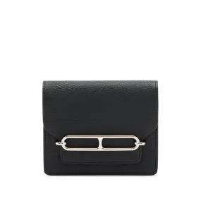 Hermès Black Chèvre Mysore Roulis Slim Wallet Palladium Hardware, 2023