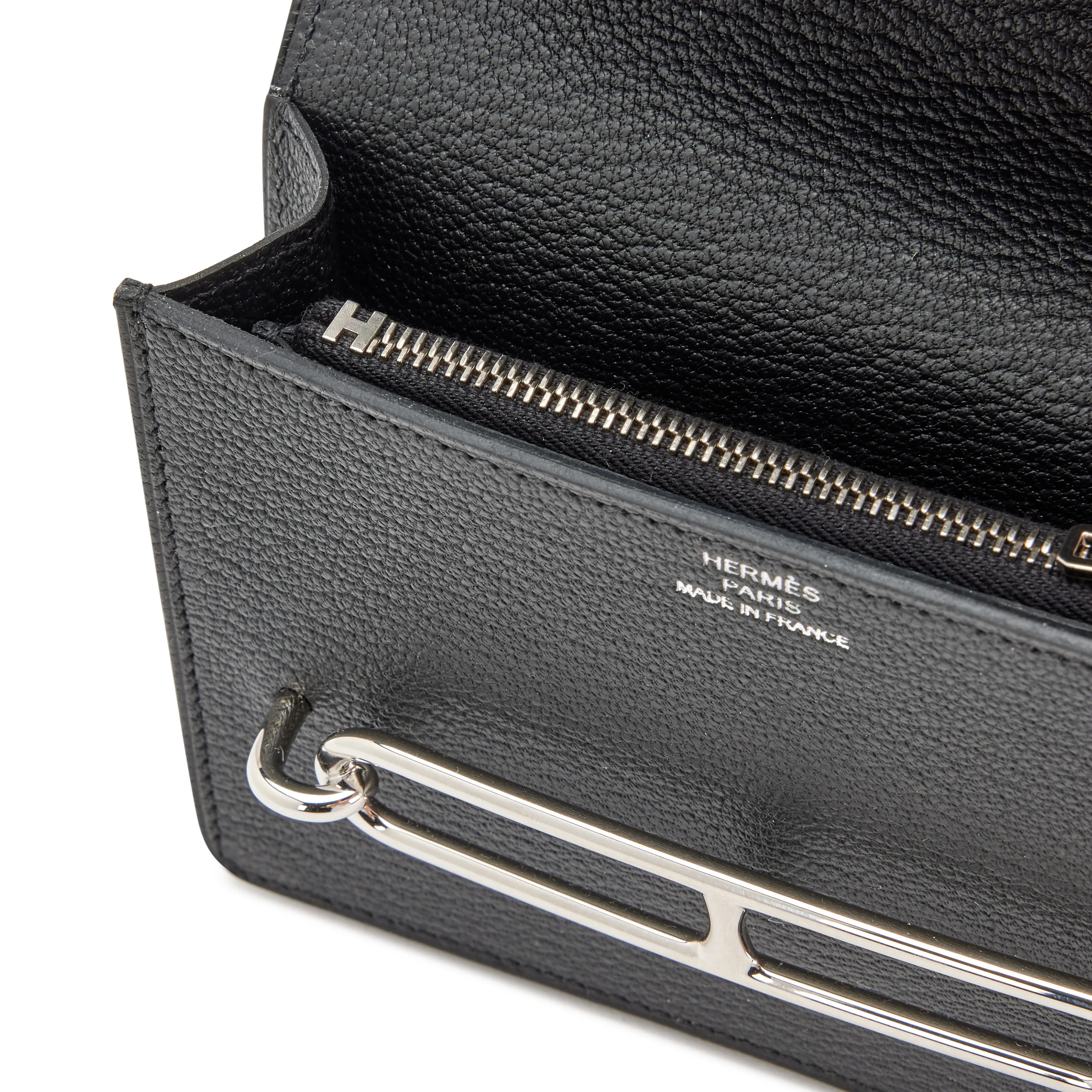 Hermès Black Chèvre Mysore Roulis Slim Wallet Palladium Hardware, 2023