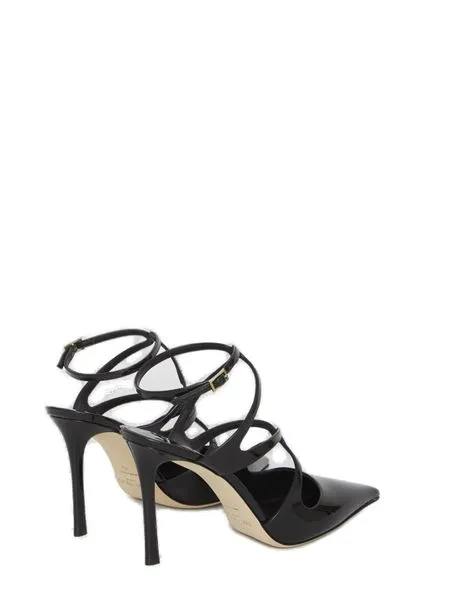 JIMMY CHOO Statement Pointed Heels in Black Patent Leather