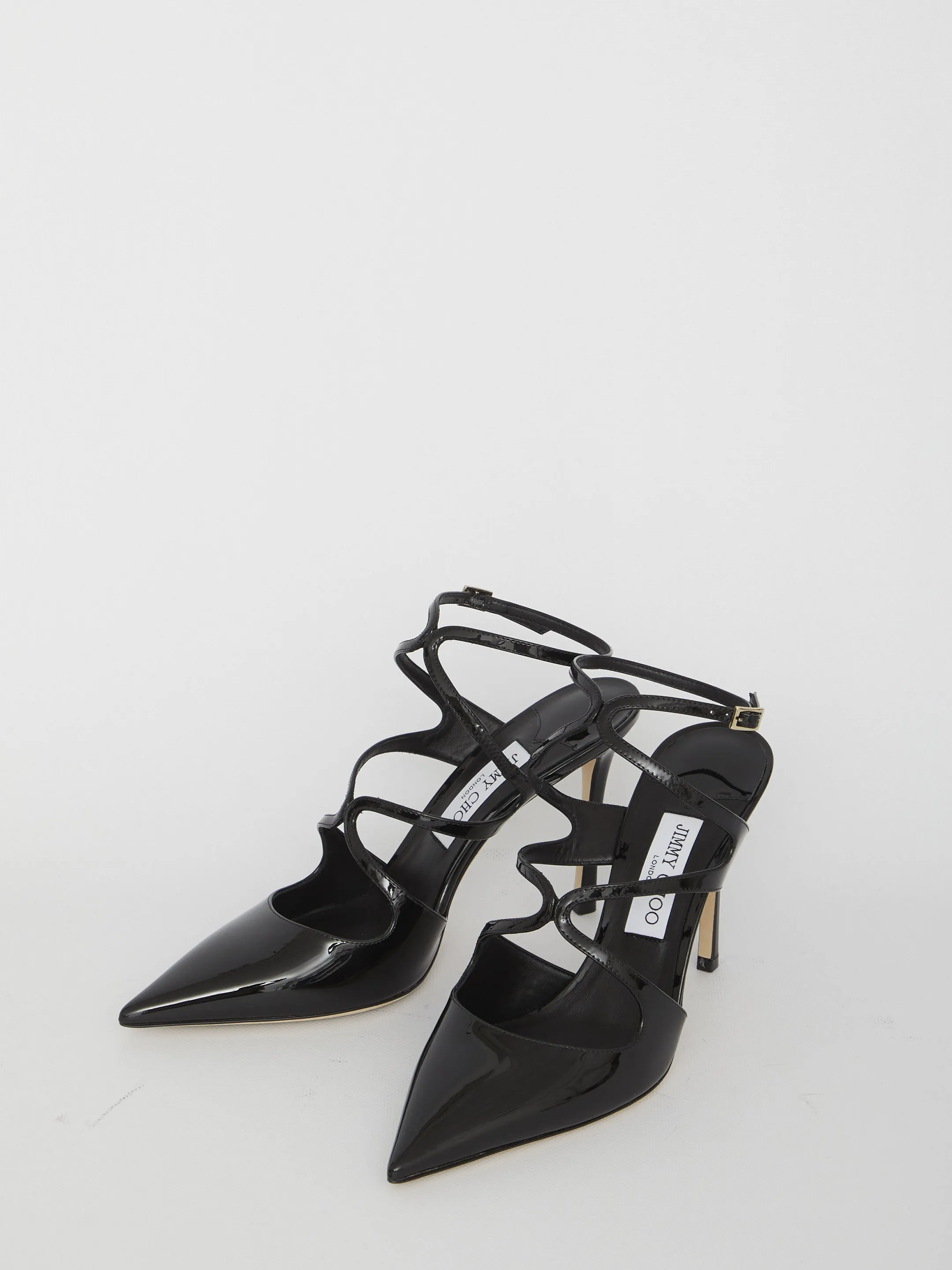 JIMMY CHOO Statement Pointed Heels in Black Patent Leather