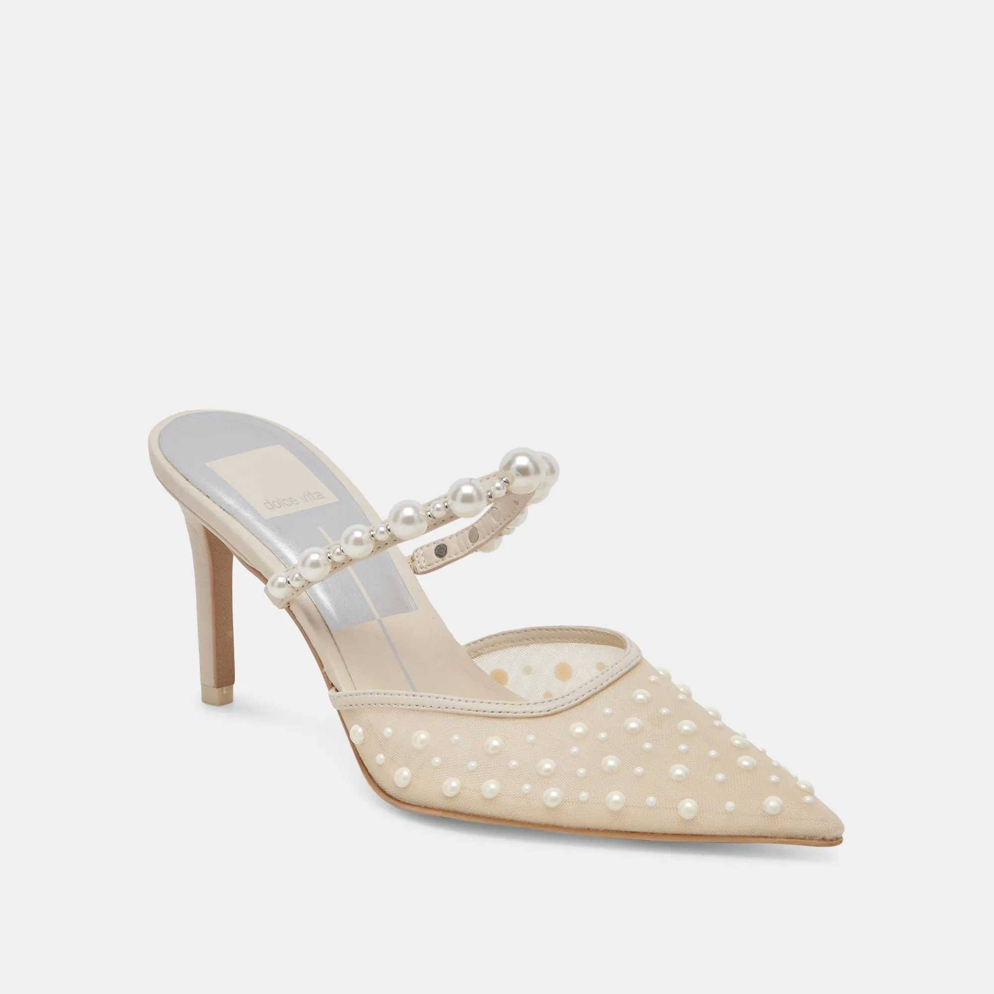 KATIK PEARL WIDE HEELS IVORY MESH