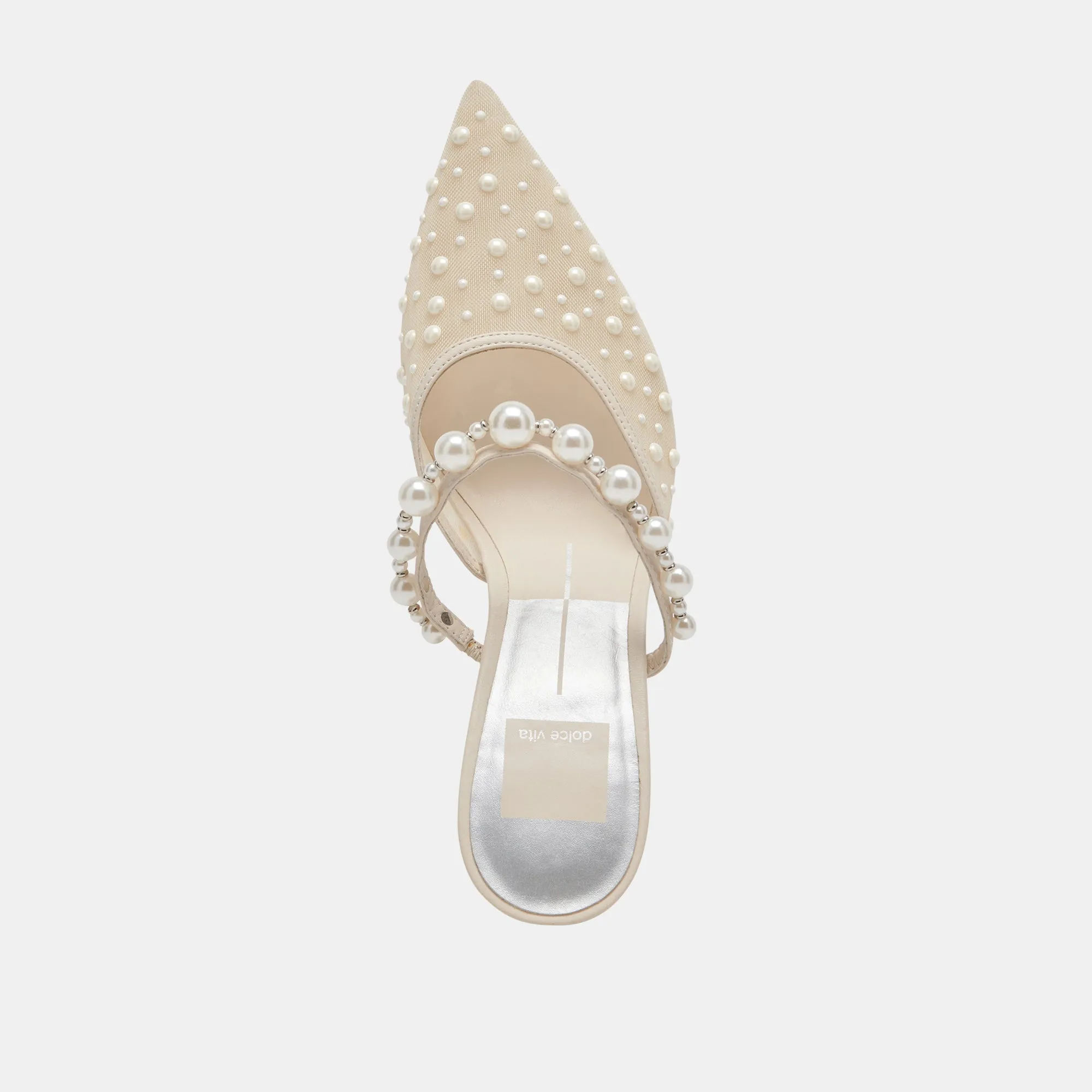 KATIK PEARL WIDE HEELS IVORY MESH