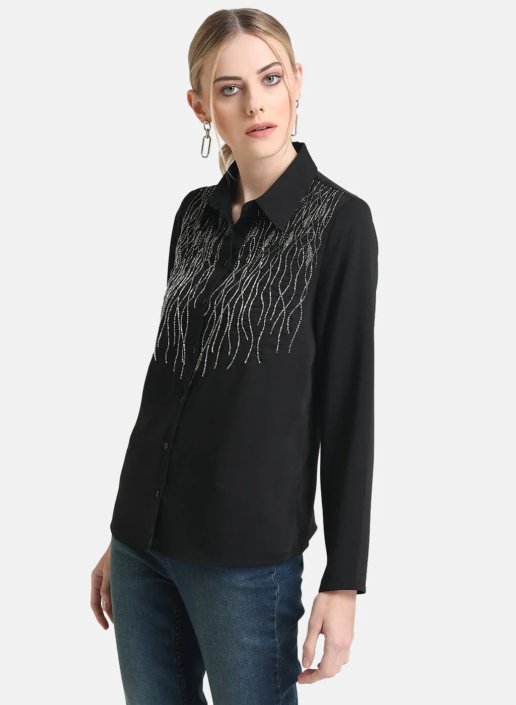 Kazo Black Embellished Shirt With Full Sleeves