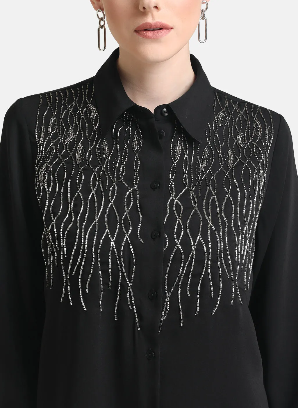 Kazo Black Embellished Shirt With Full Sleeves