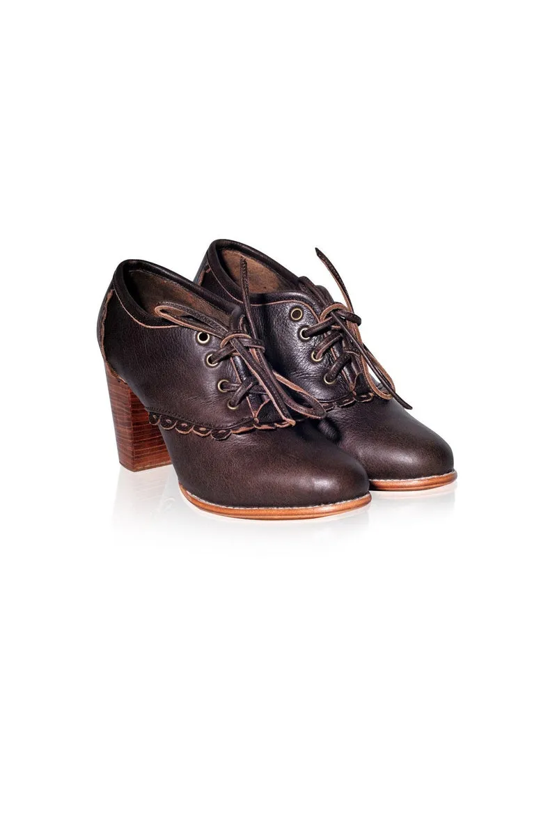 Lace Oxford Heels in Dark Brown