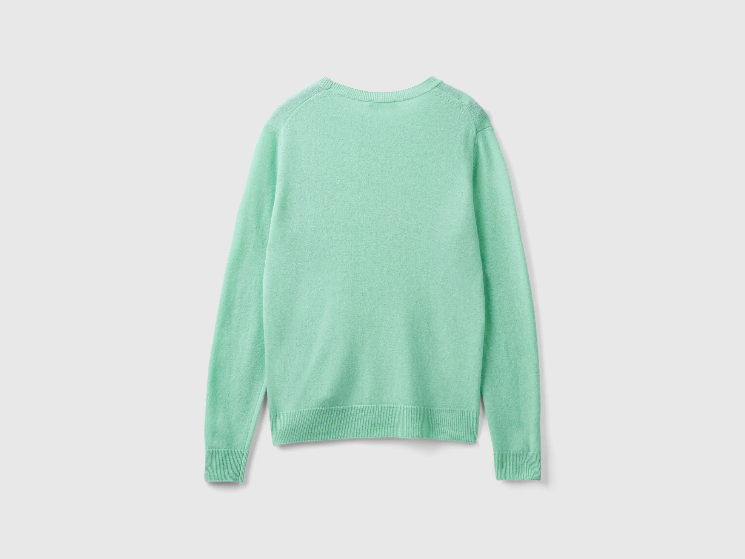 Light teal crew neck sweater in pure Merino wool - Aqua | Benetton