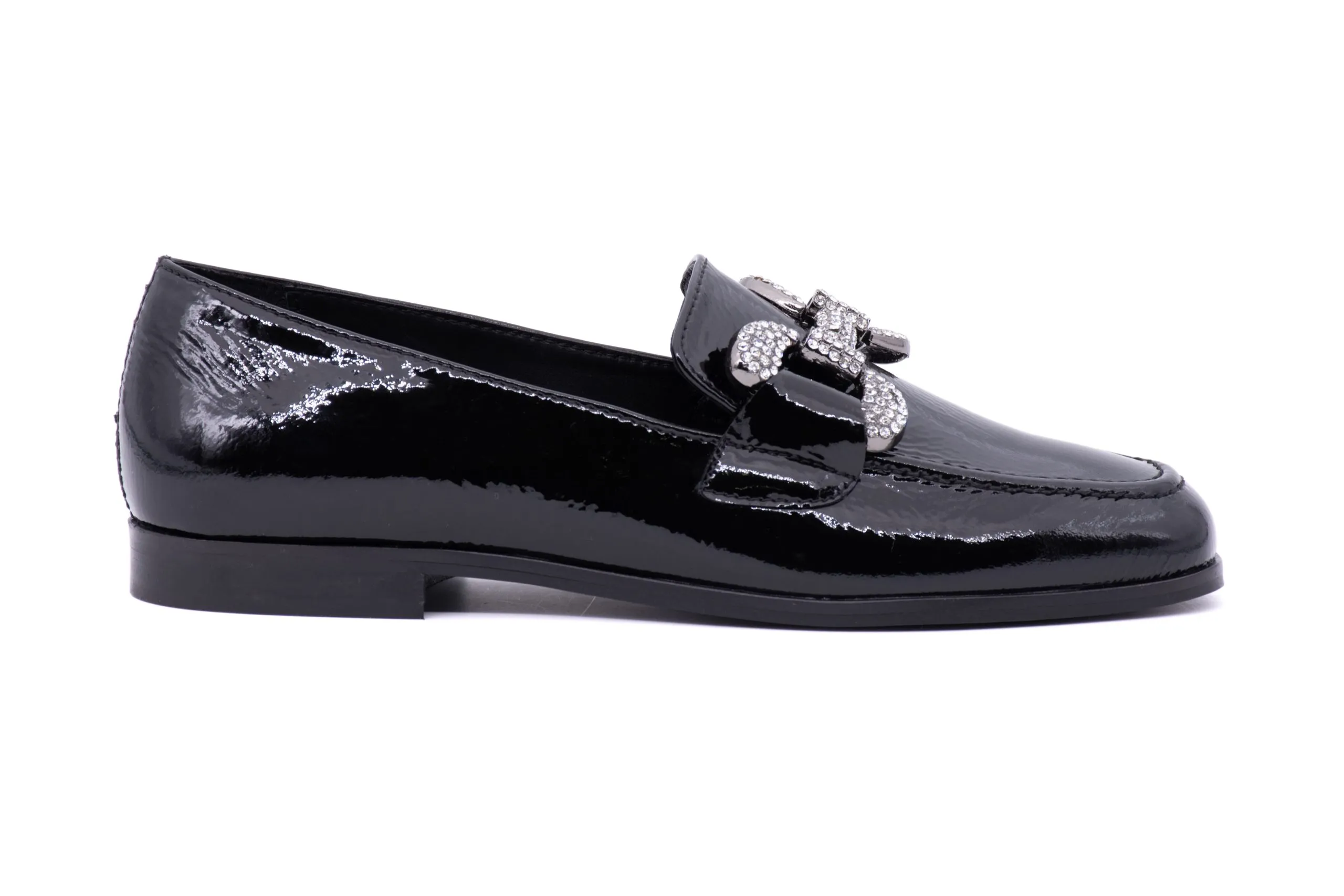 Loafer in Shiny Leather and Rhinestones