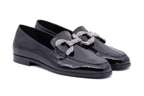 Loafer in Shiny Leather and Rhinestones