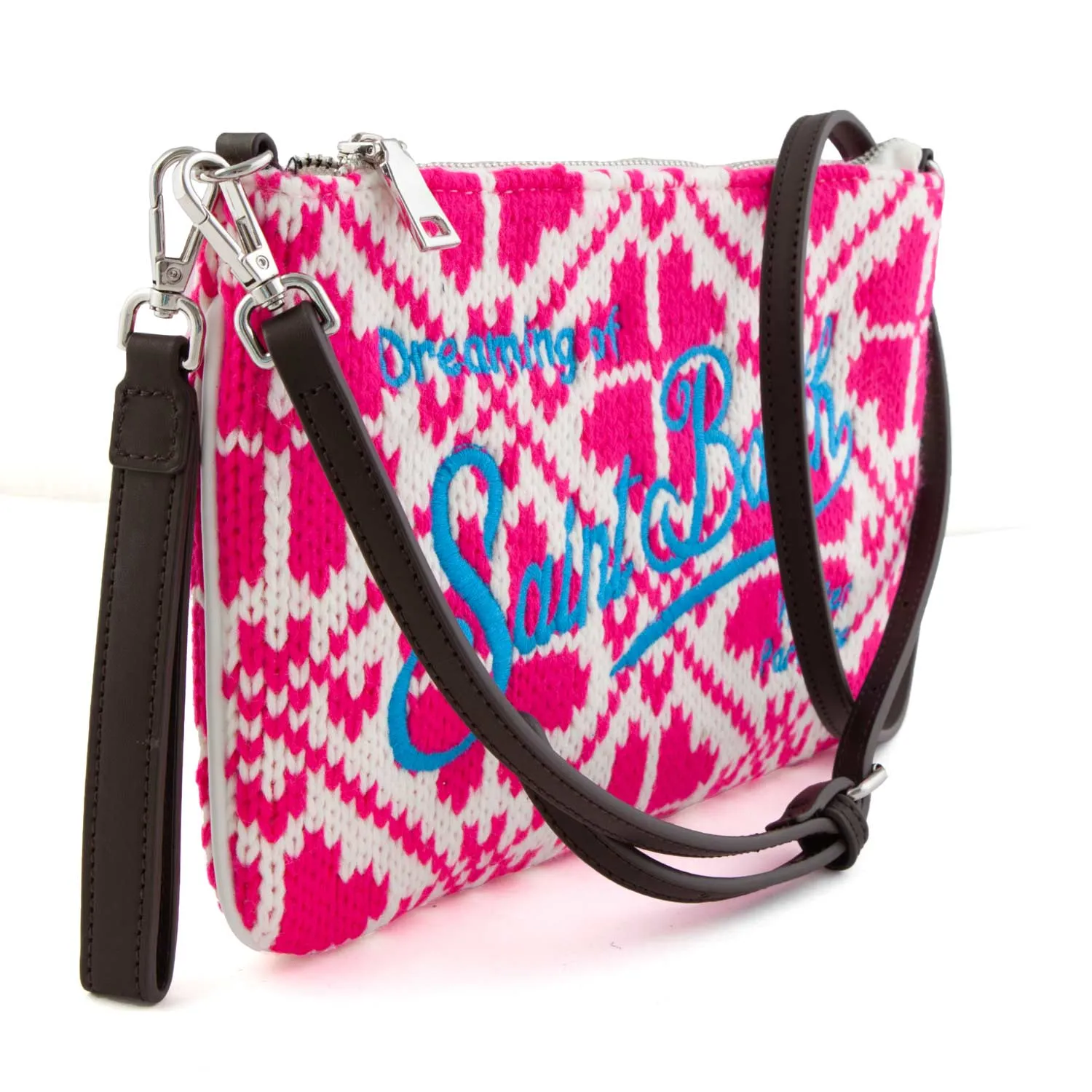 Mc2 Saint Barth White And Fuchsia Parisienne Knitted Handbag