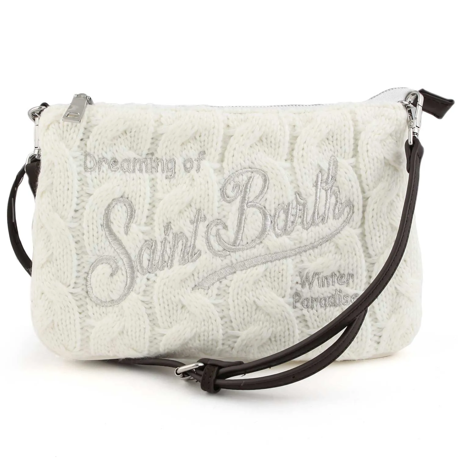 Mc2 Saint Barth White Parisienne Knitted Handbag With Braids